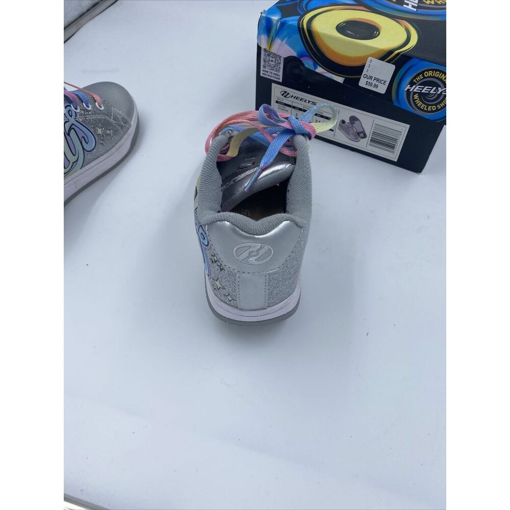 HEELYS Silver with Rainbow laces skate shoe Youth Girls Size 3 - Picture 9 of 15